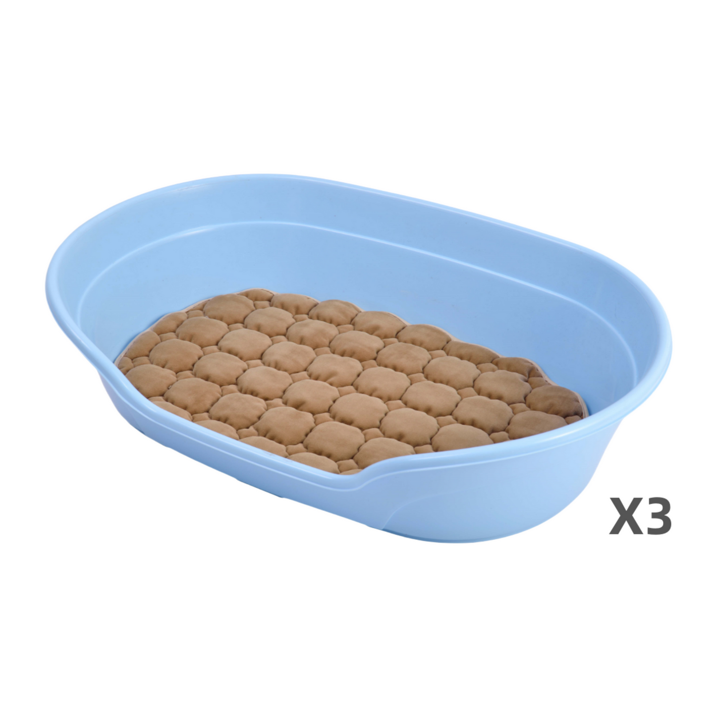 YES4PETS 3 x Pet Bed Medium Plastic Dog Bedding Sleeping Resting Washable Basket Blue