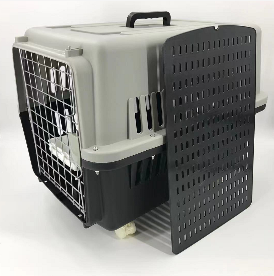 YES4PETS Large Dog Cat Crate Pet Carrier Rabbit Airline Cage With Tray, Bowl & Wheel