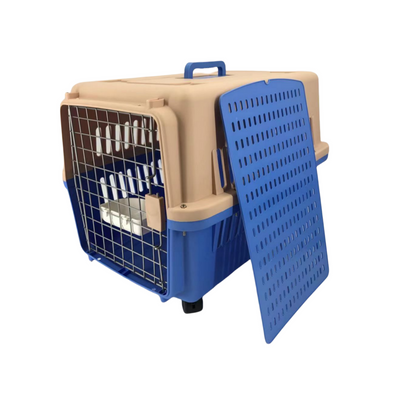 YES4PETS Blue Large Dog Puppy Cat Crate Pet Carrier Cage With Tray, Bowl & Wheel