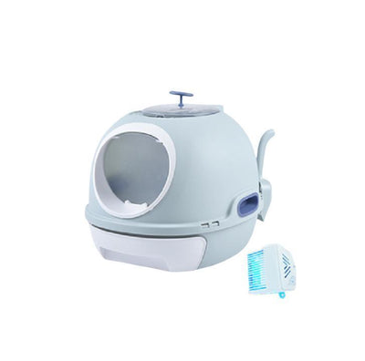 YES4PETS Cat Toilet Litter Box Tray House W Sky window Drawer Photocatalyst Purifier Blue