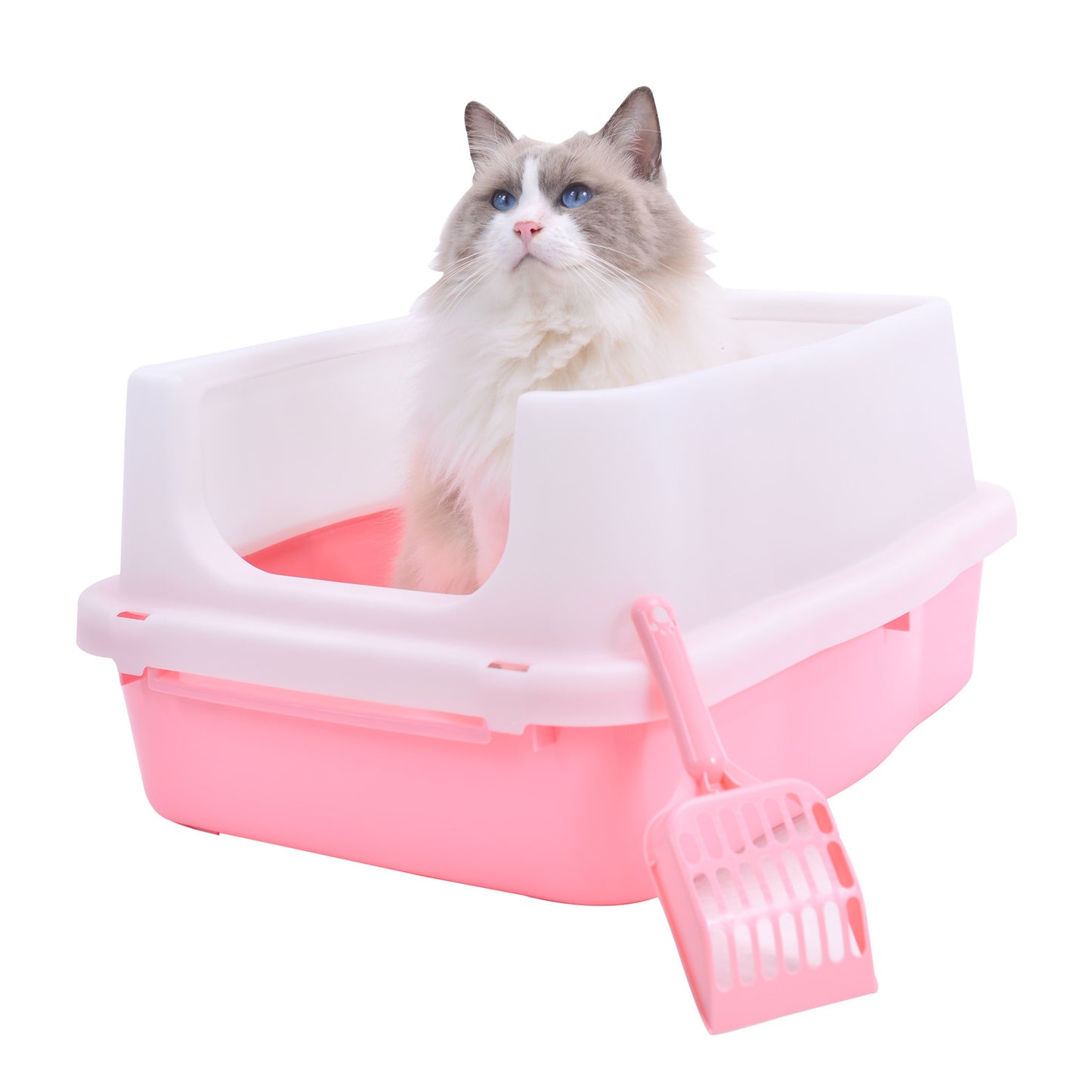 YES4PETS Large Deep Cat Kitty Litter Tray High Wall Pet Toilet Tray With Scoop Pink