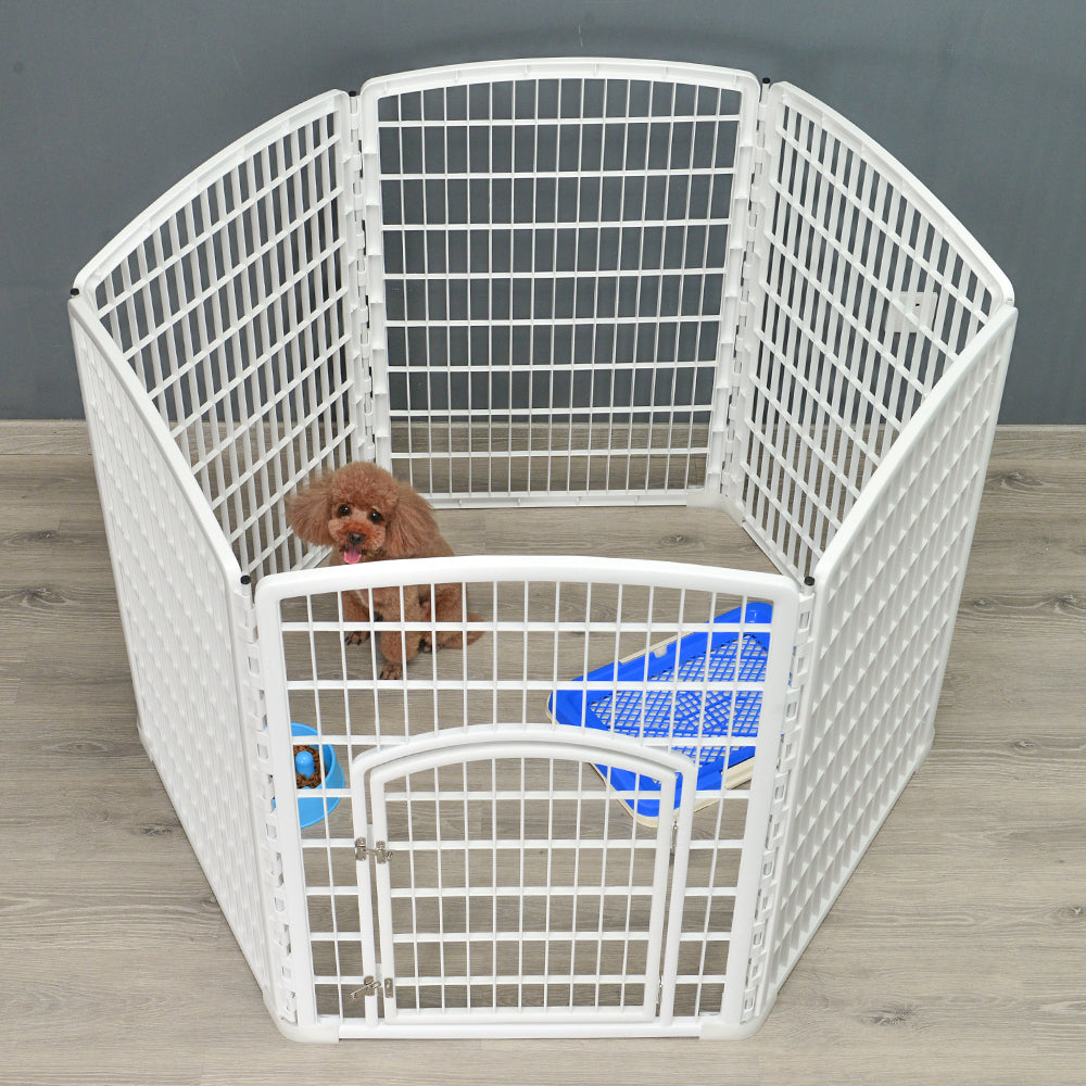 YES4PETS 6 Panel Plastic Pet Pen Pet Foldable Fence Dog Fence Enclosure With Gate White