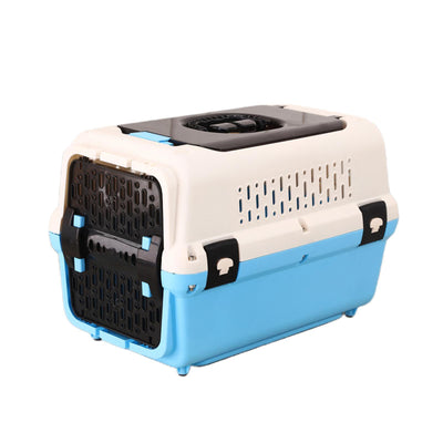 YES4PETS Medium Dog Cat Crate Pet Rabbit Carrier Travel Cage With Tray & Window Blue