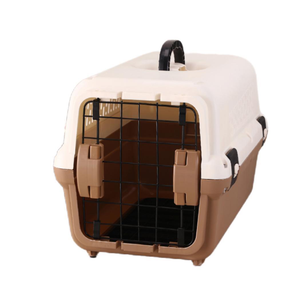 YES4PETS Medium Portable Plastic Dog Cat Pet Pets Carrier Travel Cage With Tray-Brown