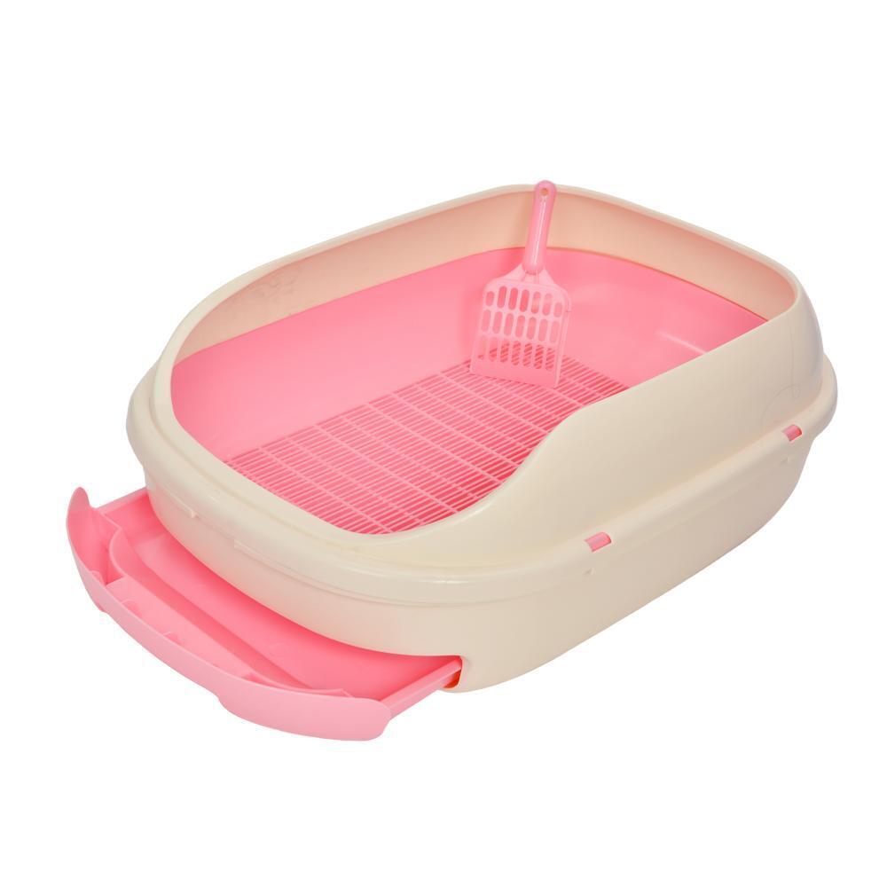 YES4PETS Large Portable Cat Toilet Litter Box Tray with Scoop and Grid Tray-Pink