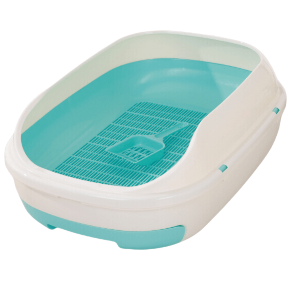 YES4PETS Medium Portable Cat Toilet Litter Box Tray with Scoop and Grid Tray-Blue Green