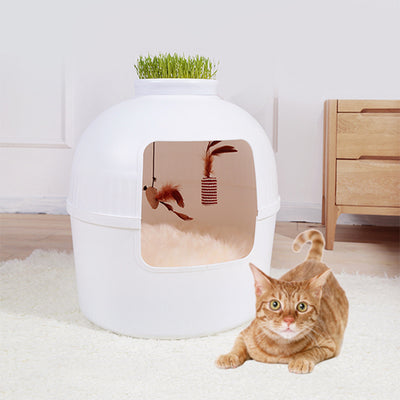 YES4PETS Multifunctional Cat Litter Box Pet Cat House Semi-Enclosed White