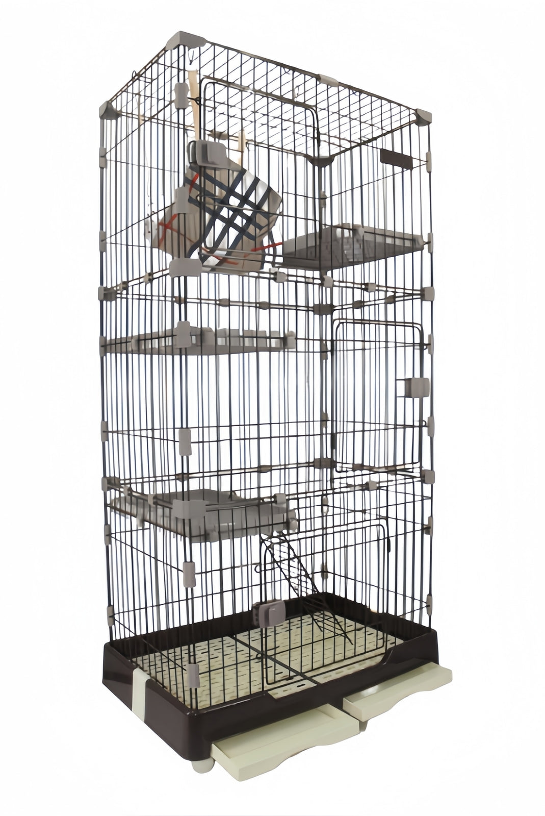 YES4PETS 179 cm Brown Pet 4 Level Cat Cage House With Litter Tray & Wheel 82x57x179 CM