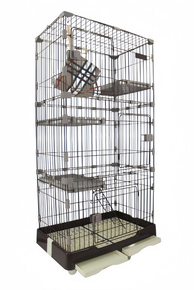 YES4PETS 179 cm Brown Pet 4 Level Cat Cage House With Litter Tray & Wheel 82x57x179 CM