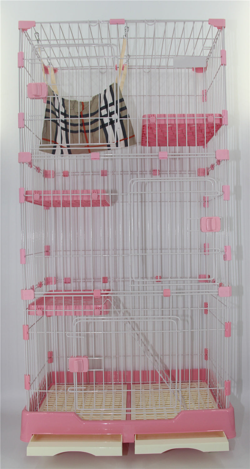 YES4PETS 179 cm Pink Pet 4 Level Cat Cage House With Litter Tray & Wheel 82x57x179 CM