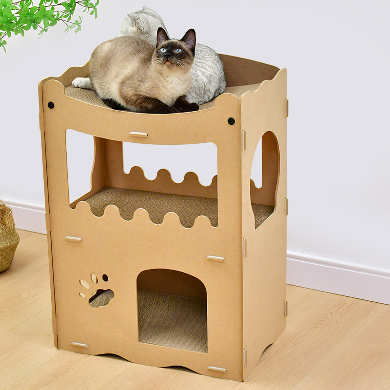 YES4PETS Cat Cardboard House Tower Condo Scratcher Pet Post Furniture Double Storey