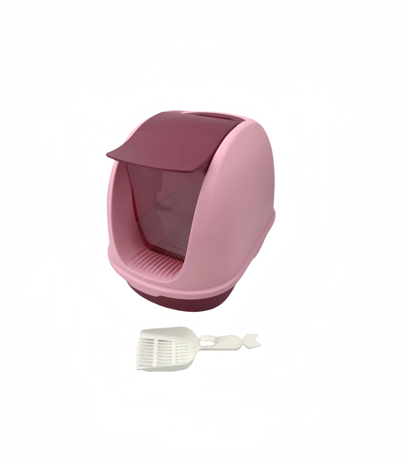 YES4PETS Portable Hooded Cat Toilet Litter Box Tray House With Scoop and Grid Tray Pink