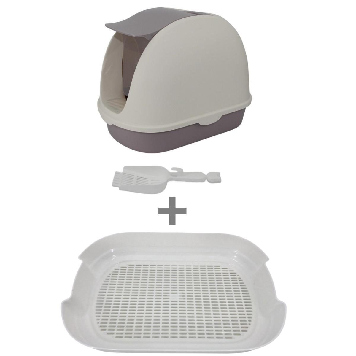 YES4PETS Portable Hooded Cat Toilet Litter Box Tray House with Scoop and Grid Tray White