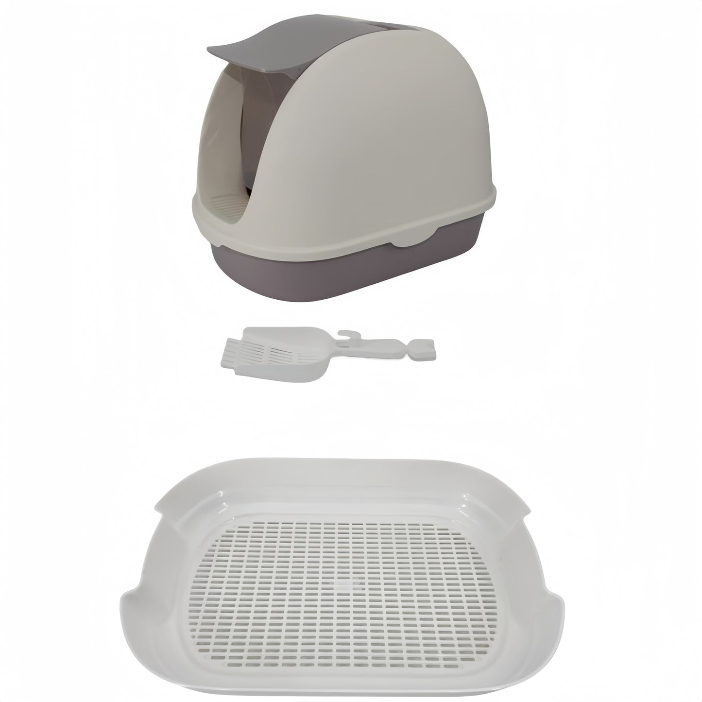 YES4PETS Portable Hooded Cat Toilet Litter Box Tray House with Scoop and Grid Tray White