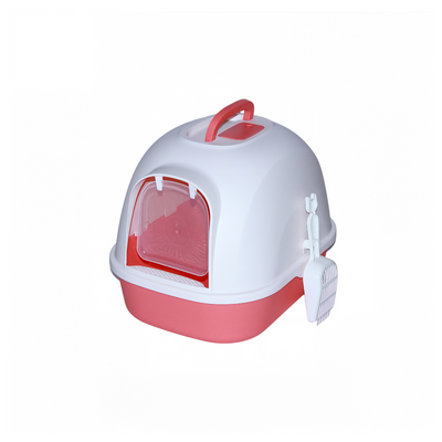 YES4PETS Portable Hooded Cat Toilet Litter Box Tray House with Handle and Scoop Red