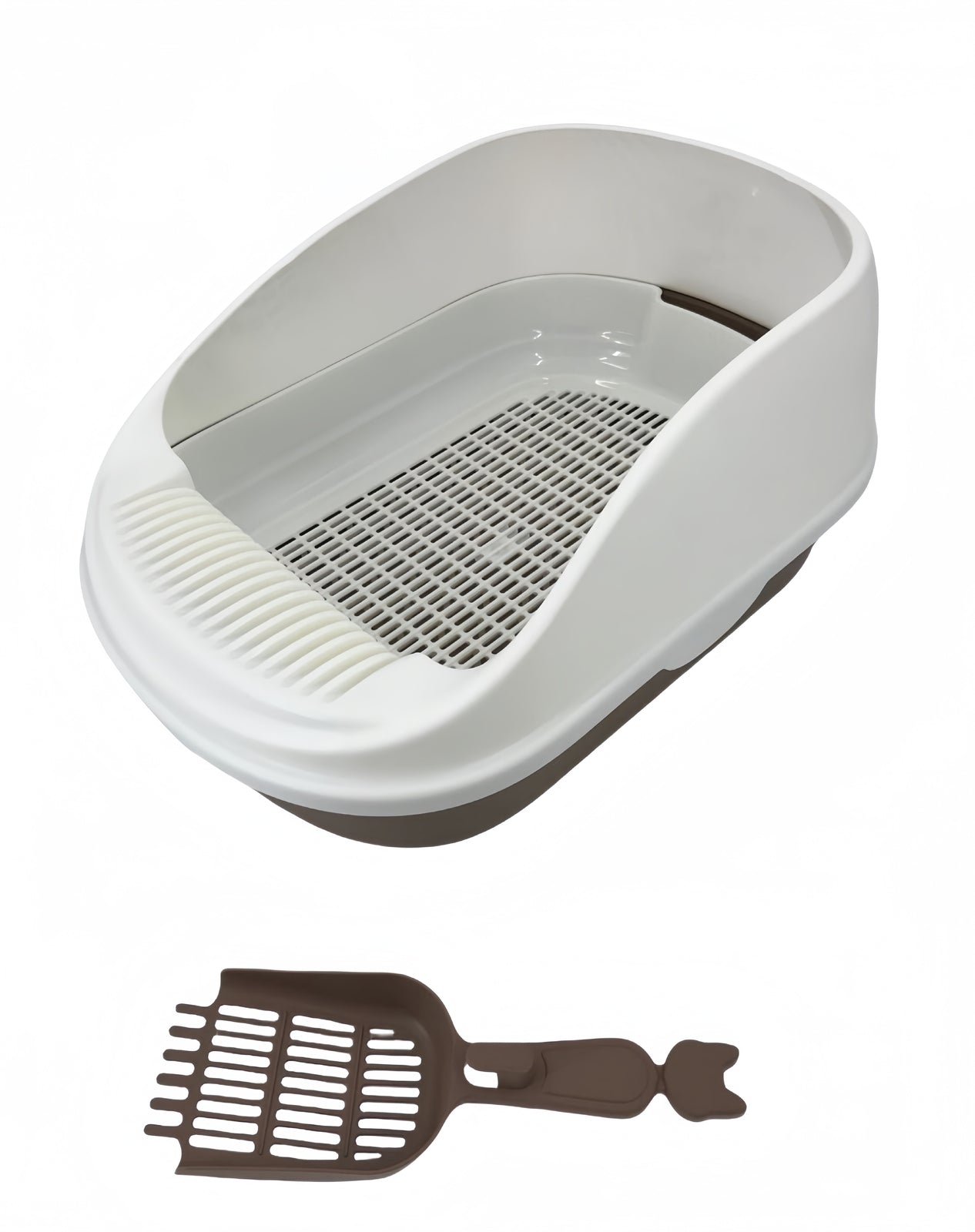 YES4PETS Large Portable Cat Toilet Litter Box Tray with Scoop and Grid Tray Brown