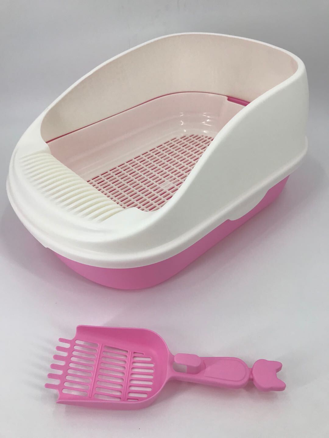 YES4PETS Large Portable Cat Toilet Litter Box Tray with Scoop and Grid Tray Pink