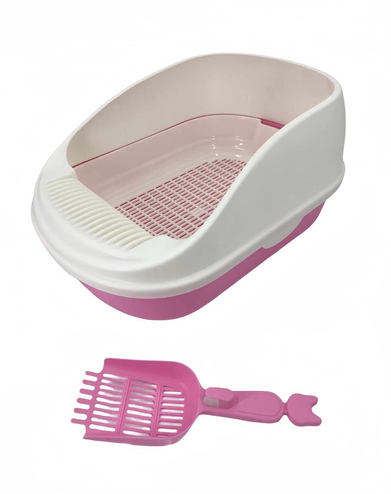 YES4PETS Large Portable Cat Toilet Litter Box Tray with Scoop and Grid Tray Pink