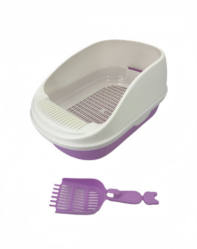 YES4PETS Large Portable Cat Toilet Litter Box Tray with Scoop and Grid Tray Purple