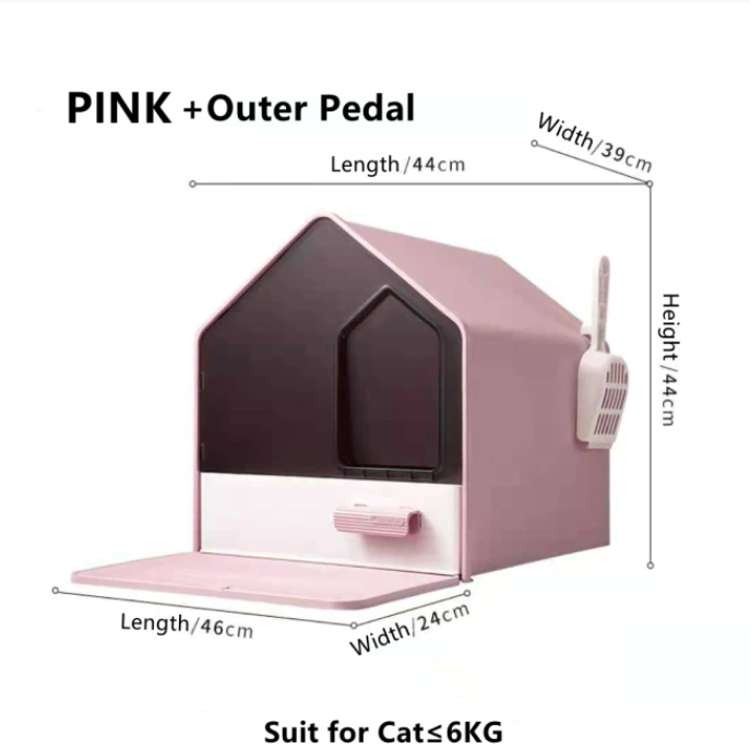 YES4PETS L Portable Hooded Cat Toilet Litter Box Tray House with Drawer and Scoop-Pink