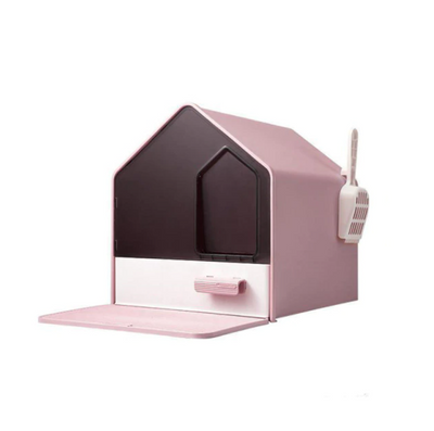 YES4PETS L Portable Hooded Cat Toilet Litter Box Tray House with Drawer and Scoop-Pink