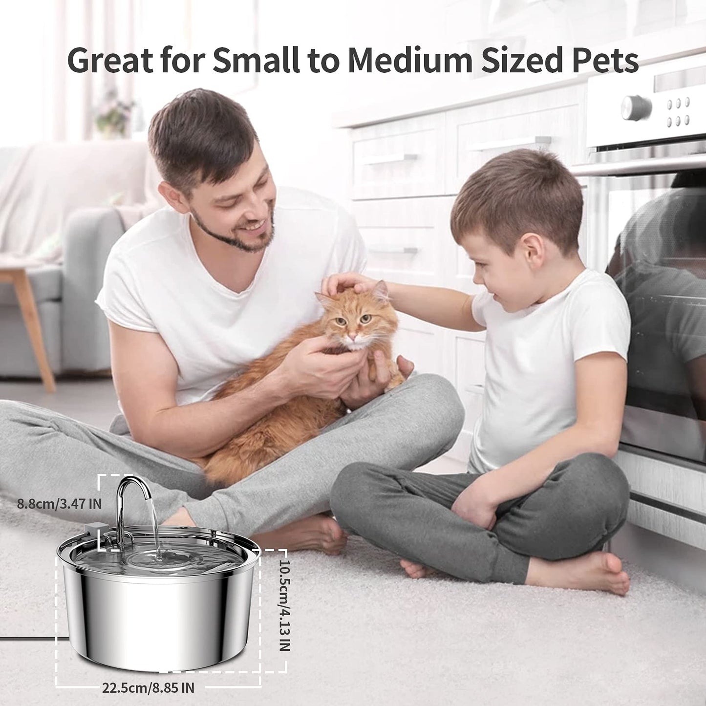 YES4PETS 3.2L Automatic Electric Pet Water Fountain Dog Cat Stainless Steel Feeder Bowl Dispenser