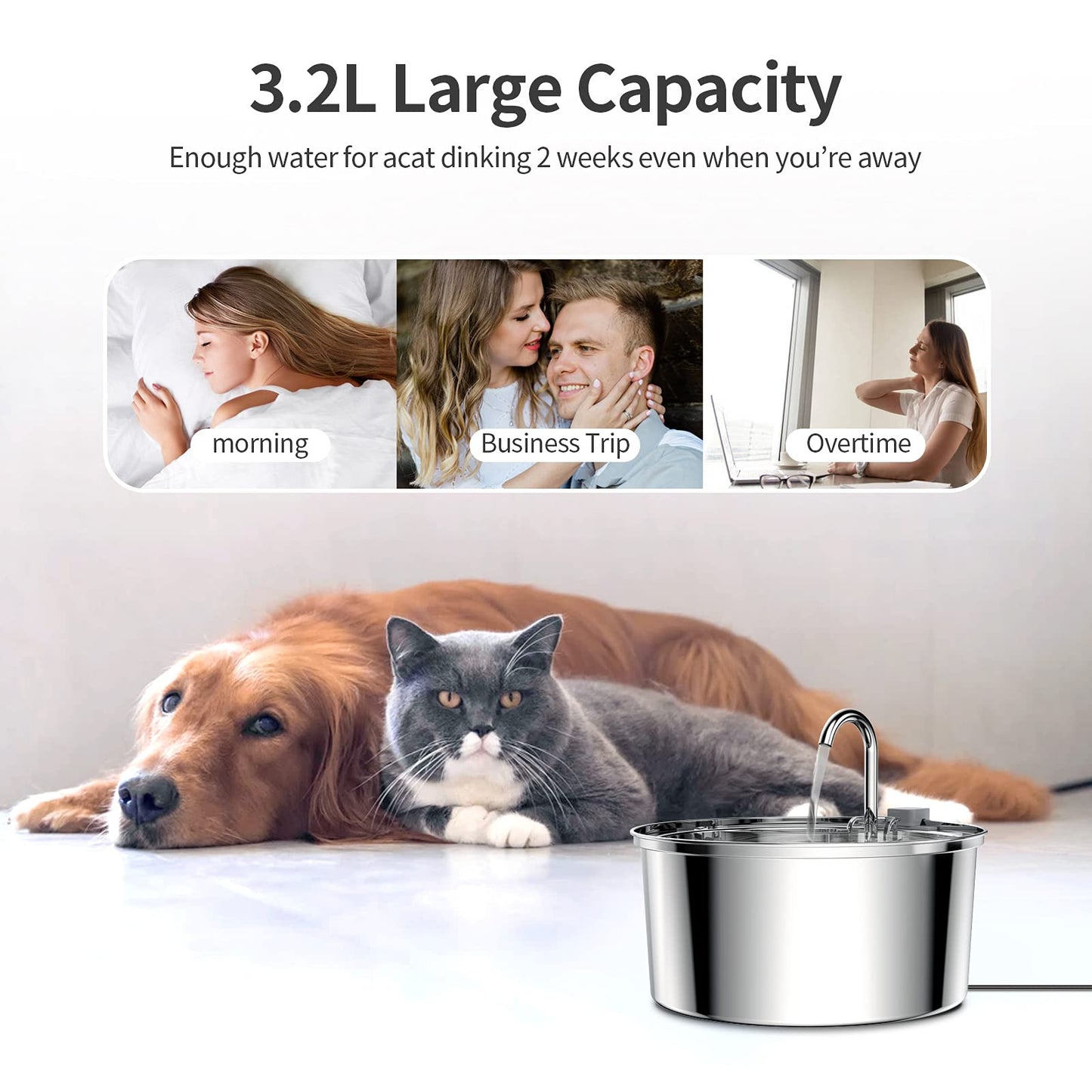 YES4PETS 3.2L Automatic Electric Pet Water Fountain Dog Cat Stainless Steel Feeder Bowl Dispenser