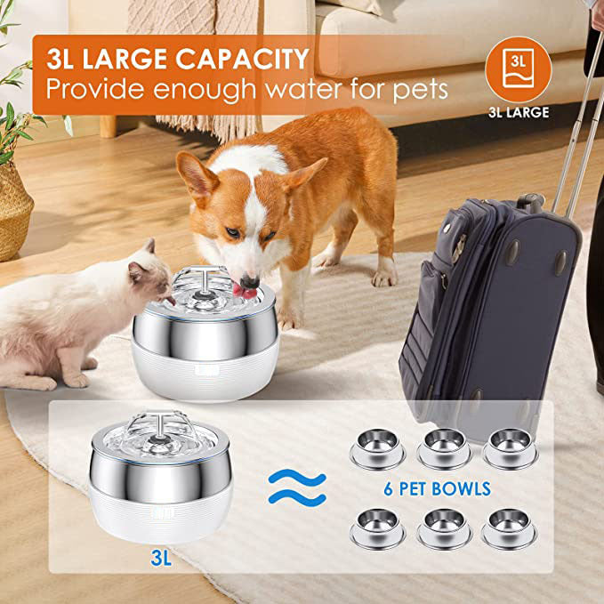 YES4PETS 3L Automatic Electric Pet Water Fountain Dog Cat Stainless Steel Feeder Bowl Dispenser Black