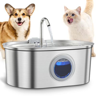 YES4PETS 3.2L Automatic Electric Pet Water Fountain Dog Cat Stainless Steel Feeder Bowl Dispenser Oval