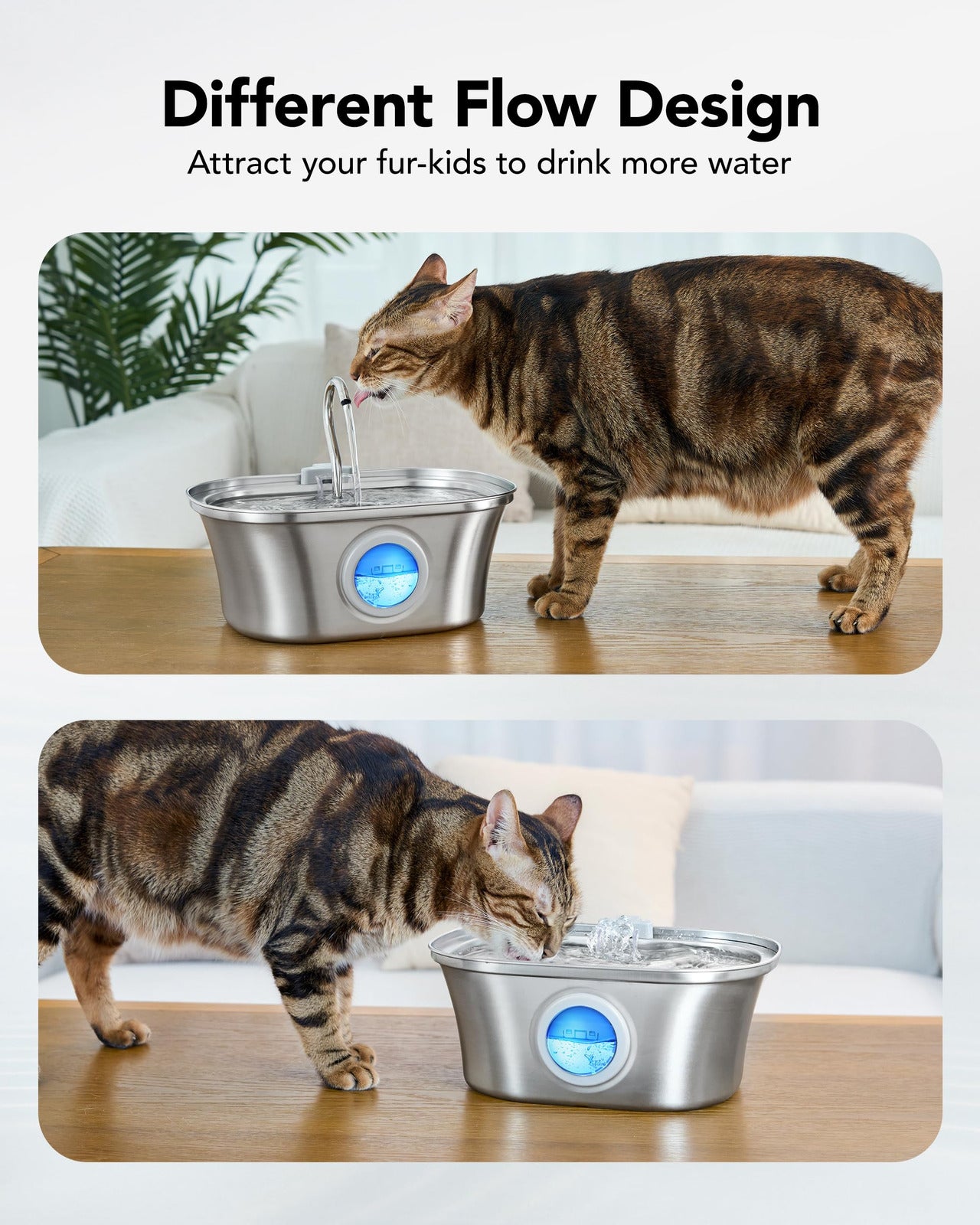 YES4PETS 3.2L Automatic Electric Pet Water Fountain Dog Cat Stainless Steel Feeder Bowl Dispenser Square