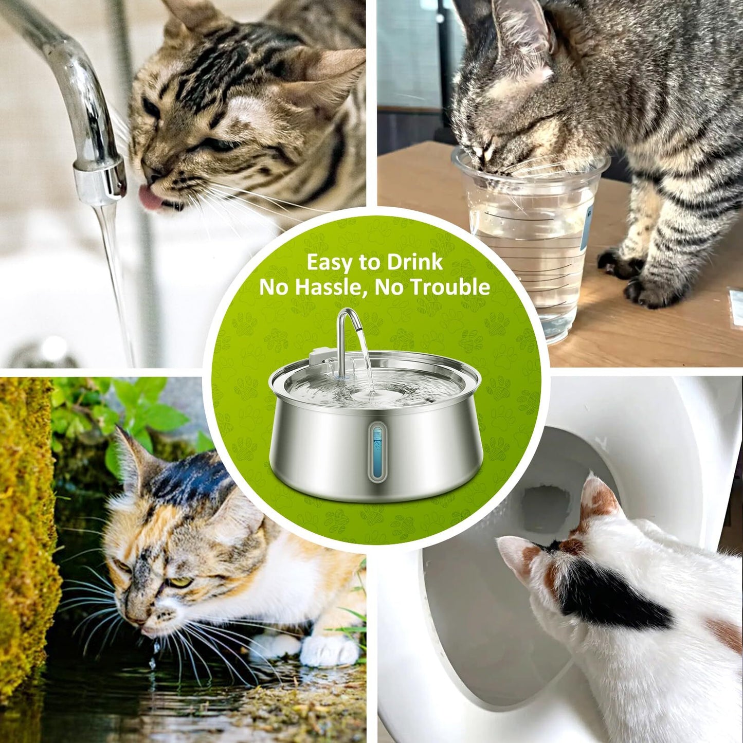 YES4PETS 4L Automatic Electric Pet Water Fountain Dog Cat Stainless Steel Feeder Bowl Dispenser